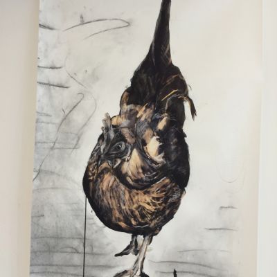 Izzy Soanes A3 - Chicken, - Ink and bleach.